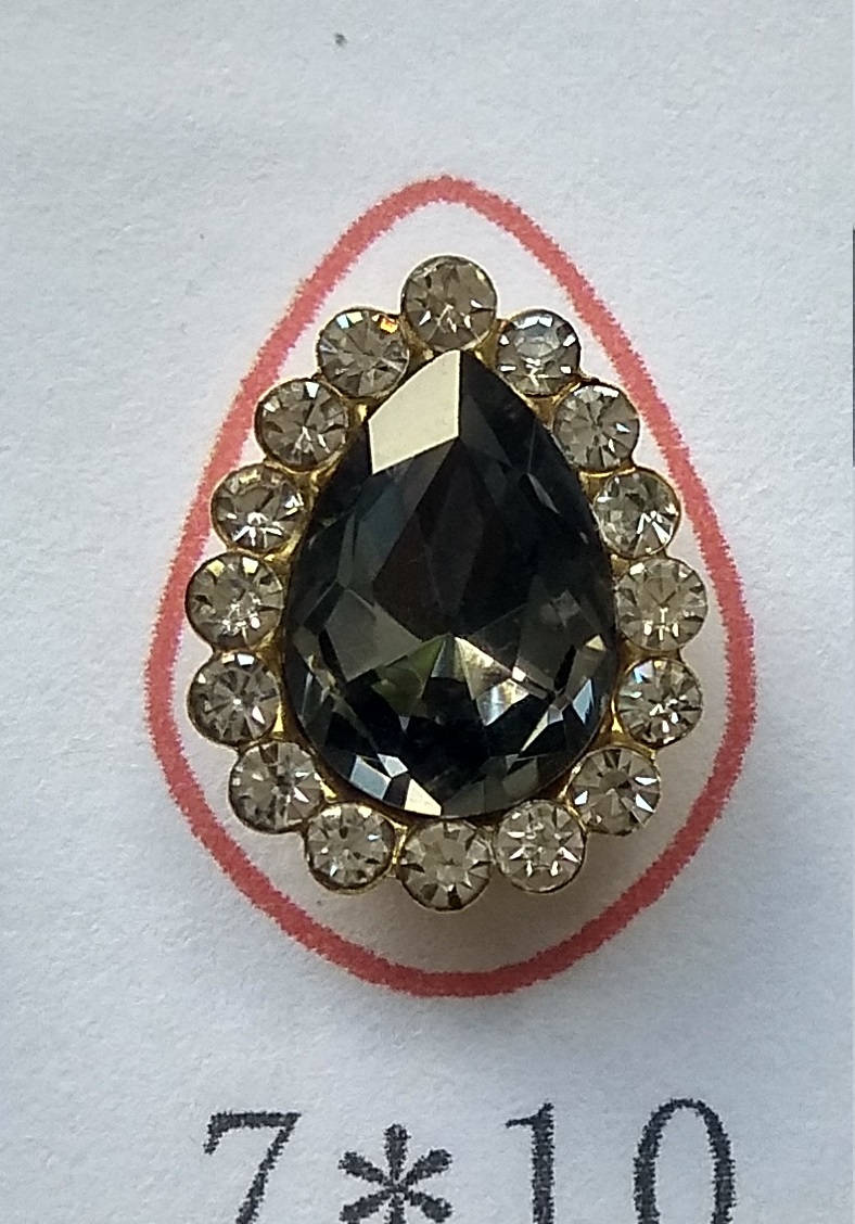 Стразы пришивные в металле, оправа из камней, капля, 7*10мм, black diamond, шт. Стразы пришивные в металле