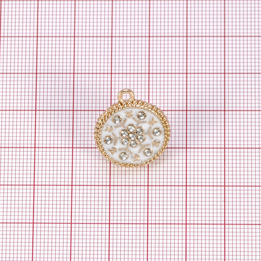 Подвеска металл Снежинка, 2*2см, зол., бел.эмаль, камни АА, шт. Подвески