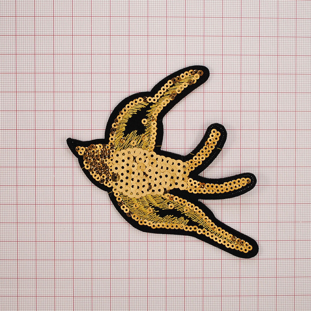 Аппликация клеевая пайетки Колибри 11*10,5см золото, черный, шт. Аппликации клеевые Пайетки