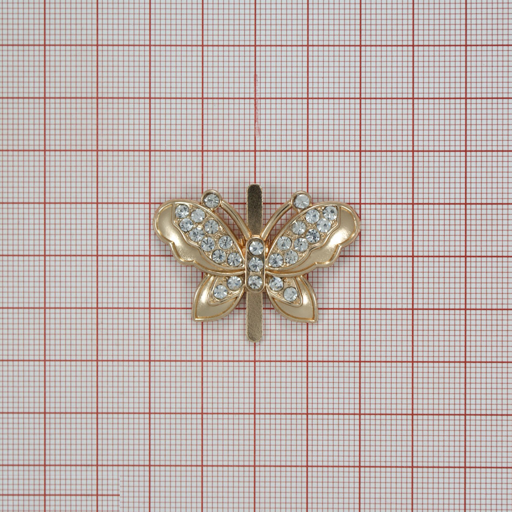 Краб металл Бабочка с усиками  3,8*2,5см, золото, белые камни, шт. Крабы Металл Цветы, Жуки