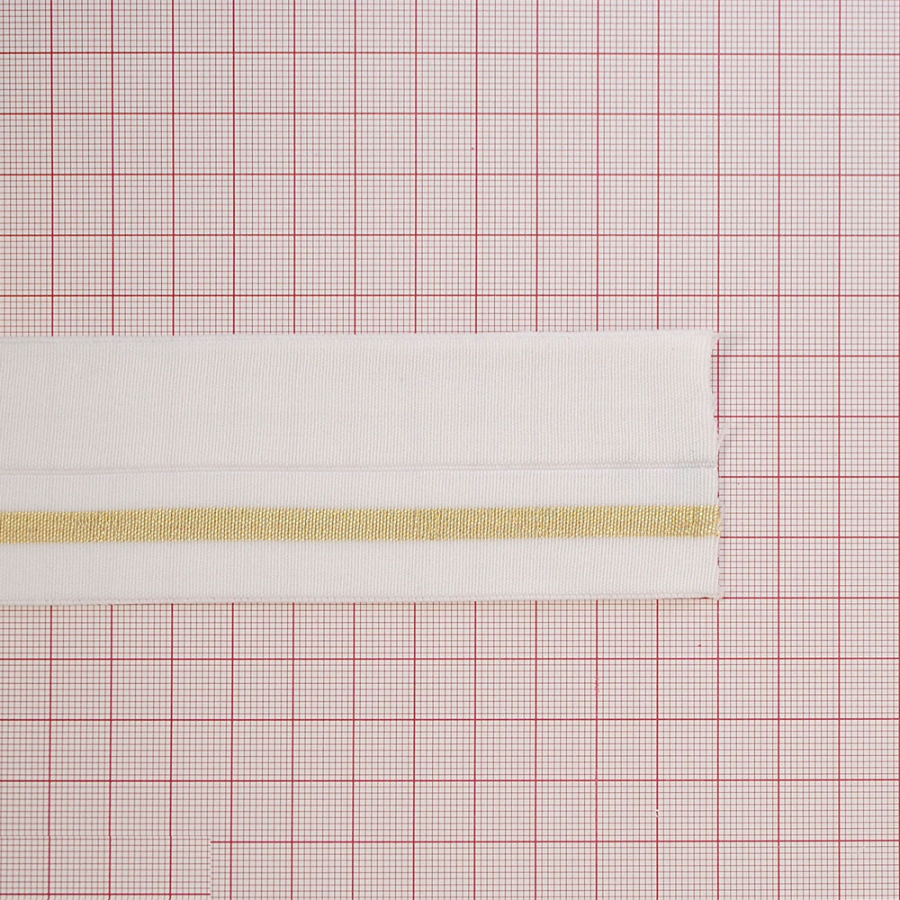 Резинка Полоса 4,30см белый, золотой люрекс, 50ярд. Резинка