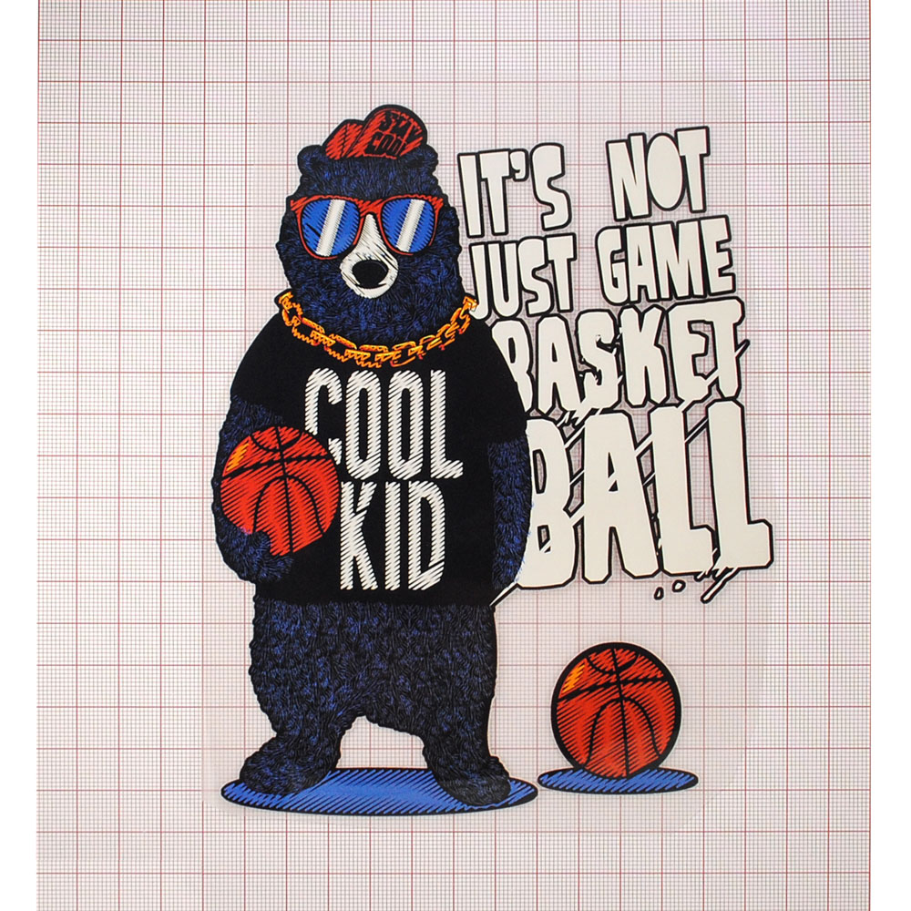 Термоаппликация Медведь с мячами 17,4*13,4см, черная, белая, синяя, оранжевая, шт. Термопереводки Детские