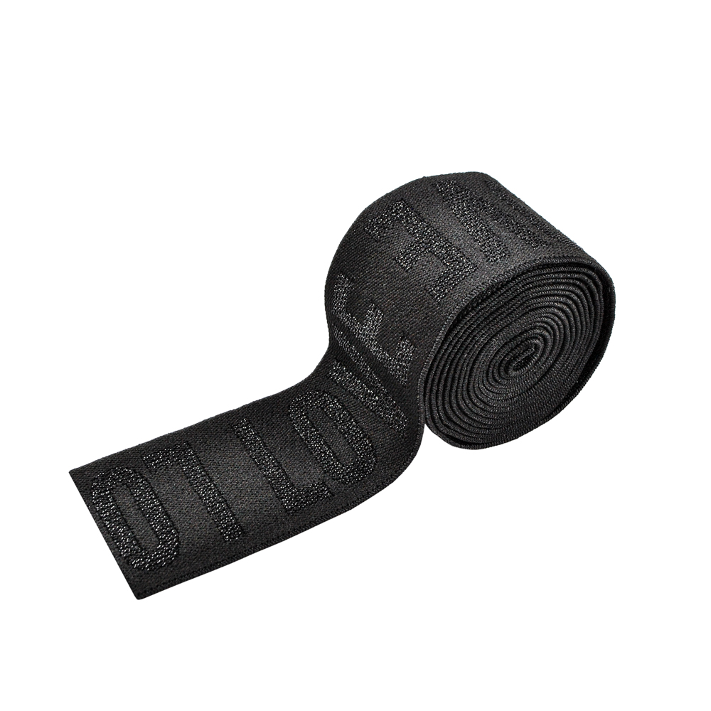 Резинка тканевая LOVE, 5 см, черный, черный люрекс, ярд. Резинка