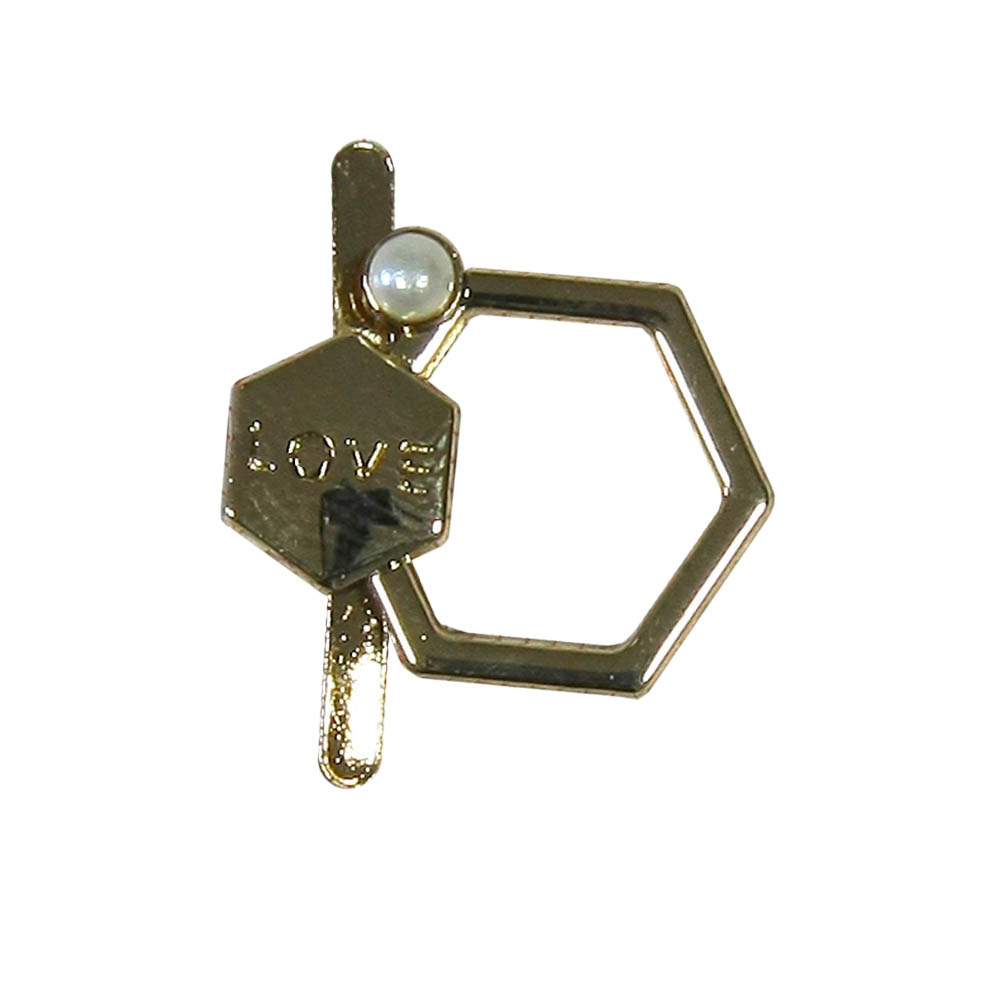 Краб металл 94870 LOVE 6-тиугольная петля левый 15*20мм GOLD, белый жемчуг, шт. Крабы Металл Геометрия Декор
