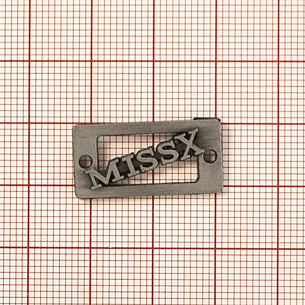 Лейба металл Miss X 24*12мм, лого выпуклый, Old Silver, шт. Лейба Металл