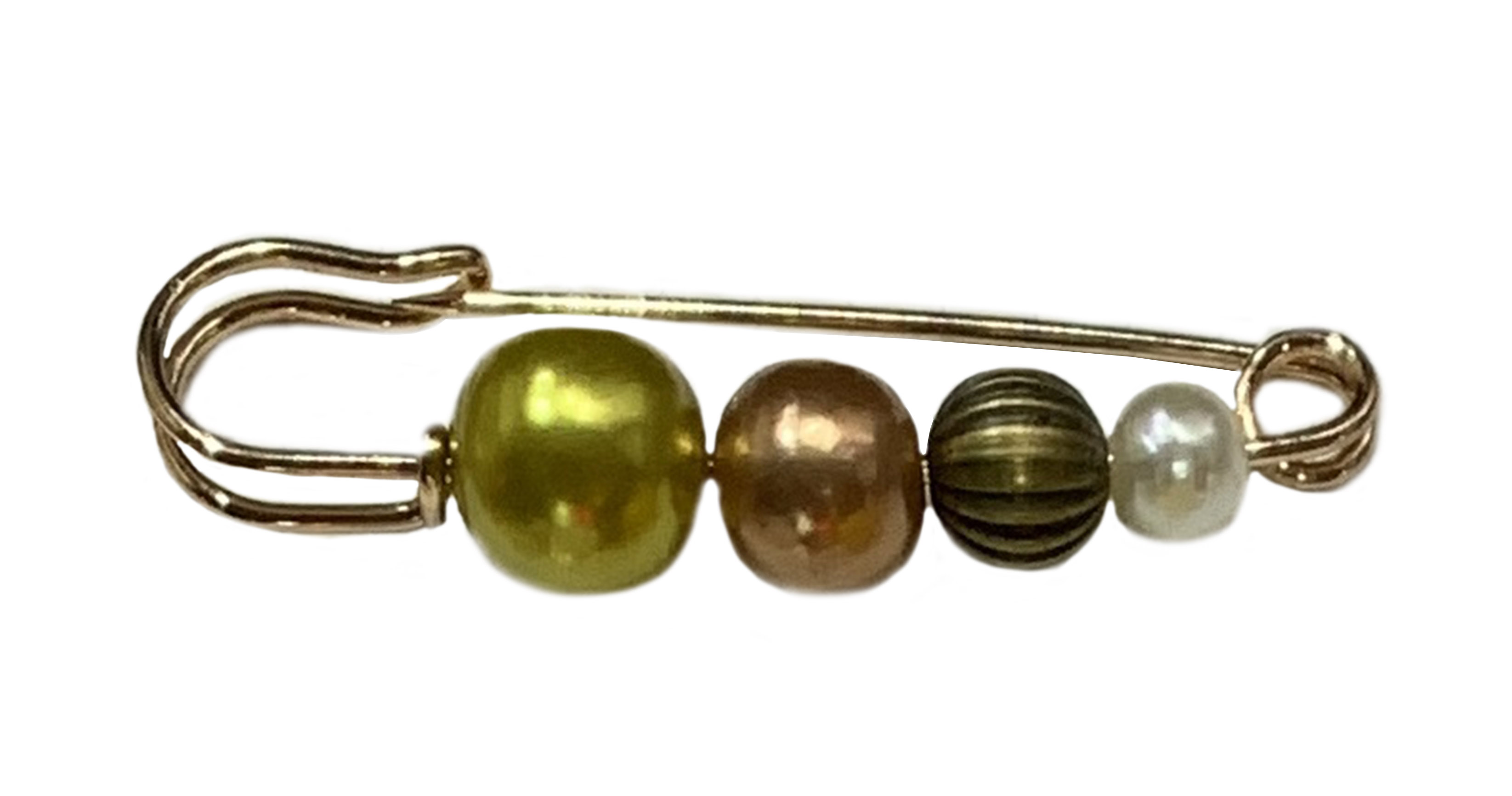 Булавка 4 бусины 6,5см золото, бронзовая, белая, полосатая, золотые бусины, шт. Булавки