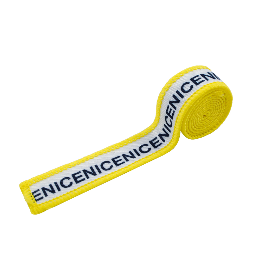 Нашивка тканевая NICE лента 26,5*1,8см белая, черный, желтый оверлок, шт. Нашивка Вышивка, Ткань