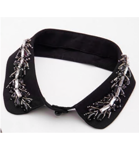 Воротник с камнями и бисером, черный, белые камни, шт. Воротники