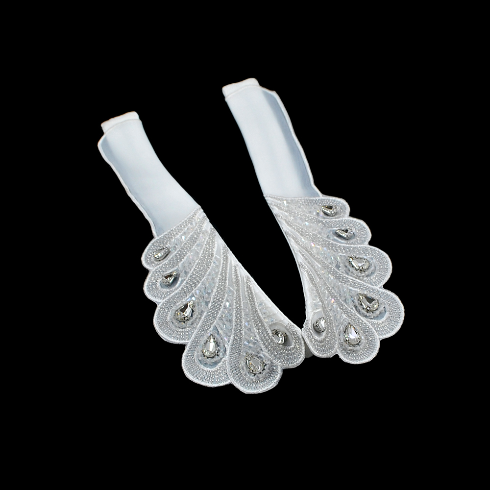 Воротник HY-010 белый, белые камни, бисер ромб белый хамелеон, шт. Воротники