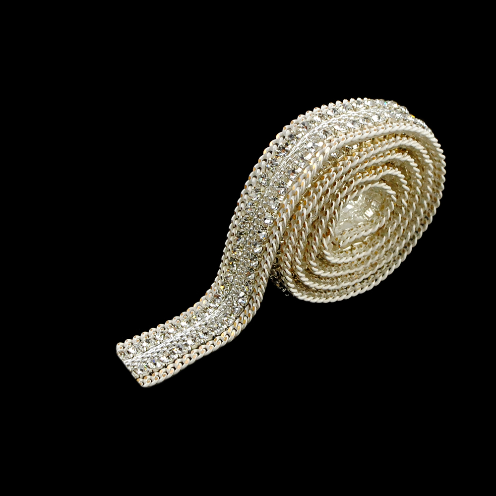 Тесьма стразы клеевые А14-1,1см NIKEL, белые камни, ярд. Тесьма из страз