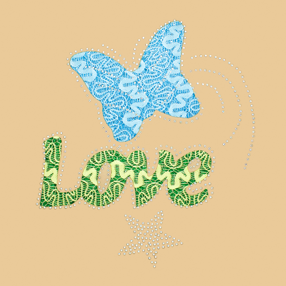 Аппликация клеевая стразы Love звезда и бабочка 22*25см цветная, шт. Аппликации клеевые Стразы комб.