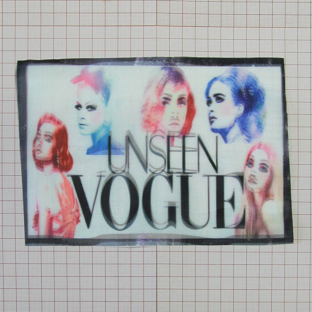 Аппликация пришивная 3D-рисунок Unseen VOGUE Лица 22*14,5см черный текст и рамка, красно-синий рисунок, шт. Аппликации Пришивные Постер