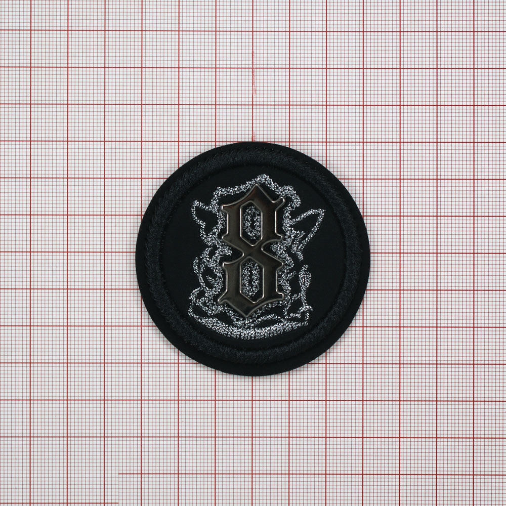 Лейба п/у 8-ка металл, вышивка 6,2*6,2см черный, BLACK NIKEL. Лейба Кожзам
