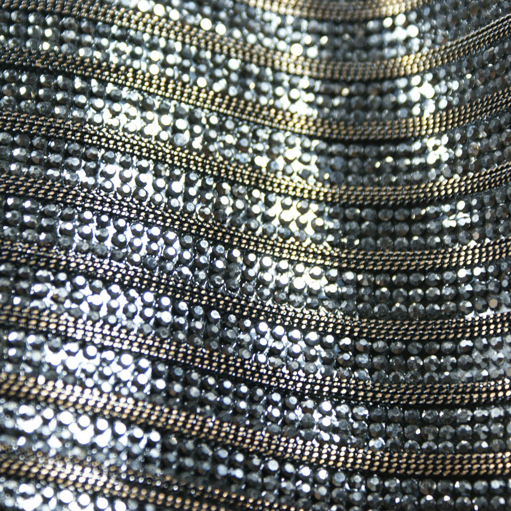 Стразы полотно клеевое дорожка 1см 3 ряда черные (blackHematite)камни, цепь якорная BN 24*40см, 1лист. Полотна из страз