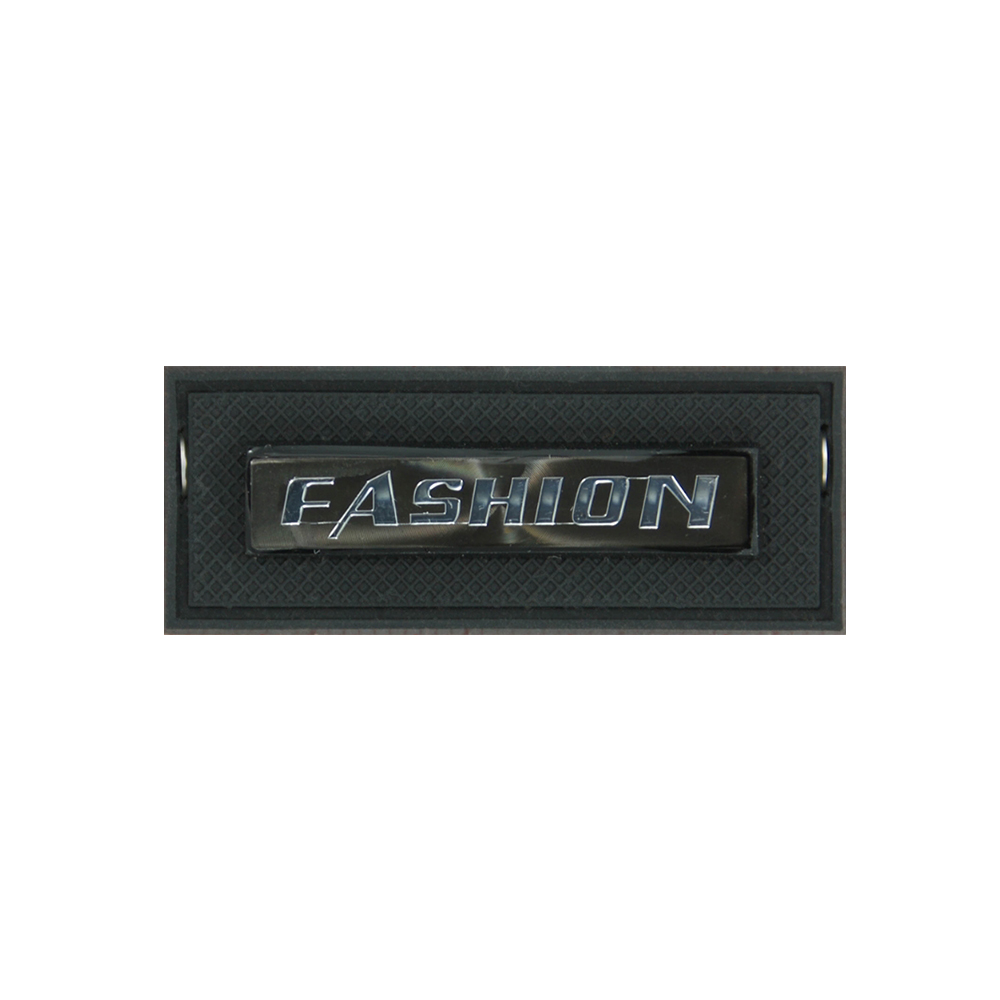 Лейба резиновая с металлом Fashion прямоугольная 45*18мм черная, темное золото. Лейба Резина