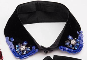 Воротник с декором из пайеток и камней, черный, синий, белые камни, шт. Воротники