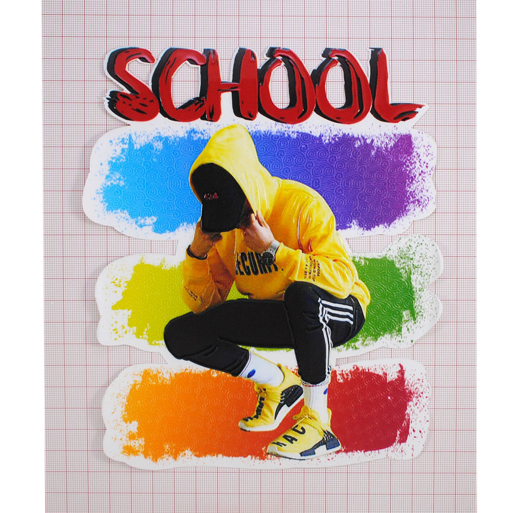 Термоаппликация Парень SCHOOL, 16*19см, белый, желтый, красный,  черный, шт. Термоаппликации Накатанный рисунок