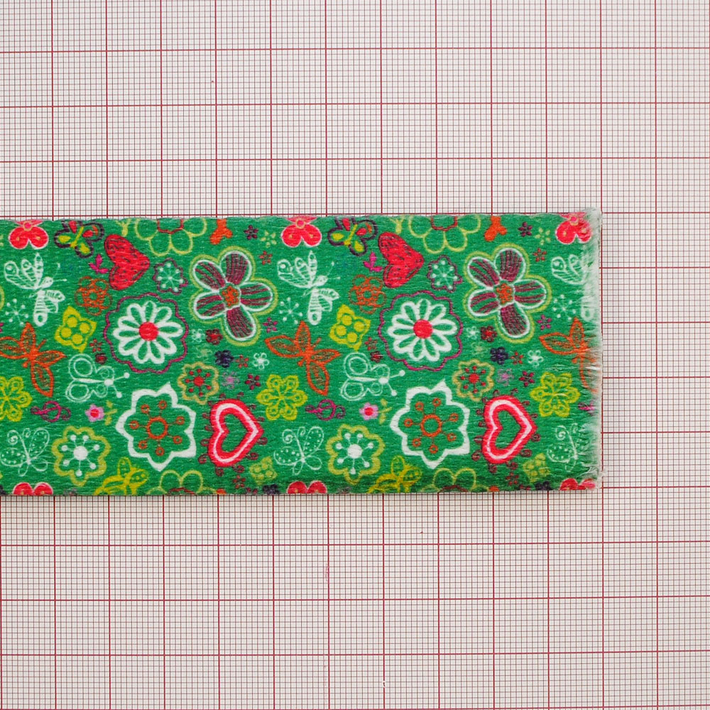 Тесьма Цветы 5см, зеленый, белый, малиновый, фиолетовый, желтый, оранжевый, 50ярд. Тесьма