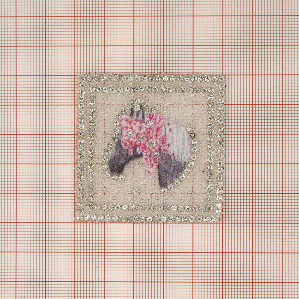 Аппликация клеевая стразы, стеклянная крошка Лошадь венок 5*5см хамелеон бисер, белые камни, шт. Аппликации клеевые Стразы комб.