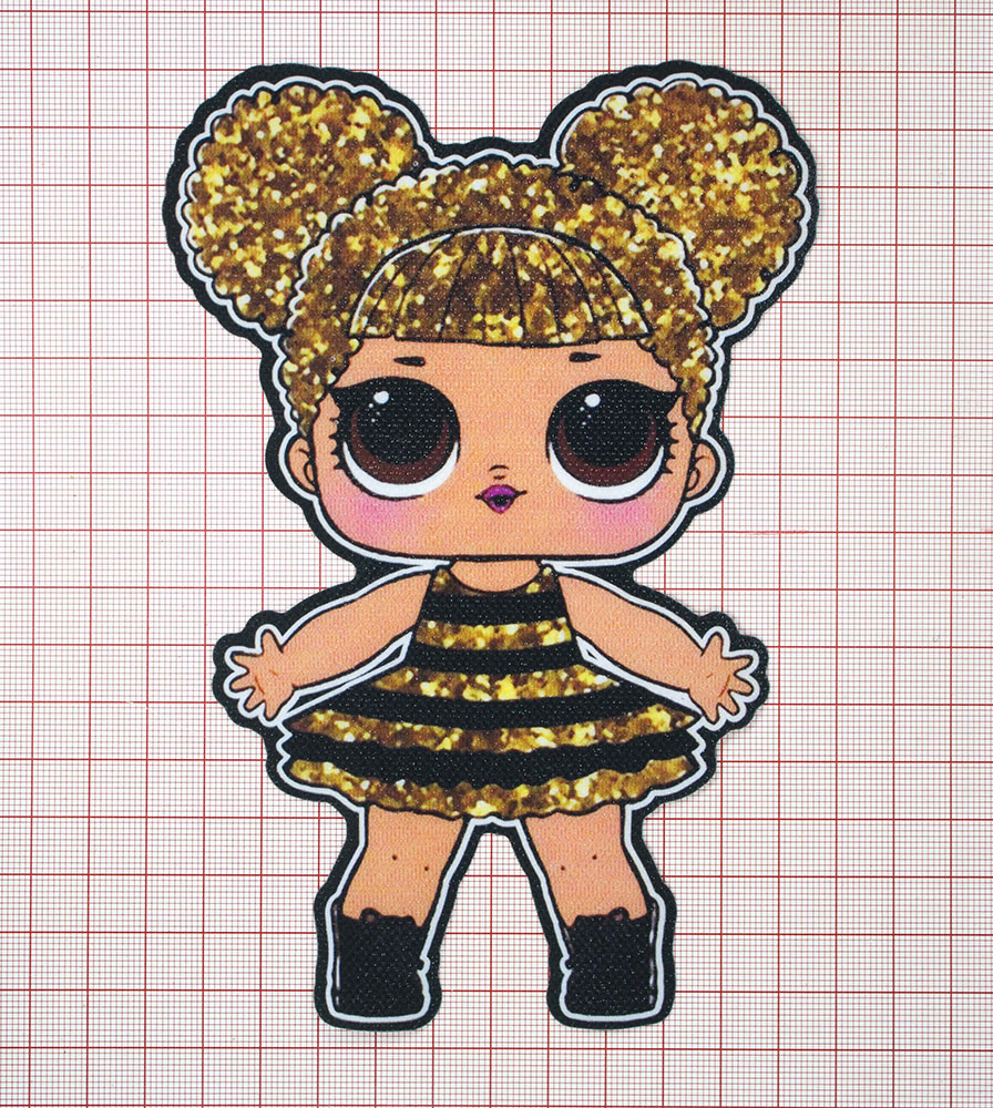 Нашивка глиттер Кукла L.O.L. (Королева Пчелка) 15.5*11см золото, шт. Нашивка Глиттер