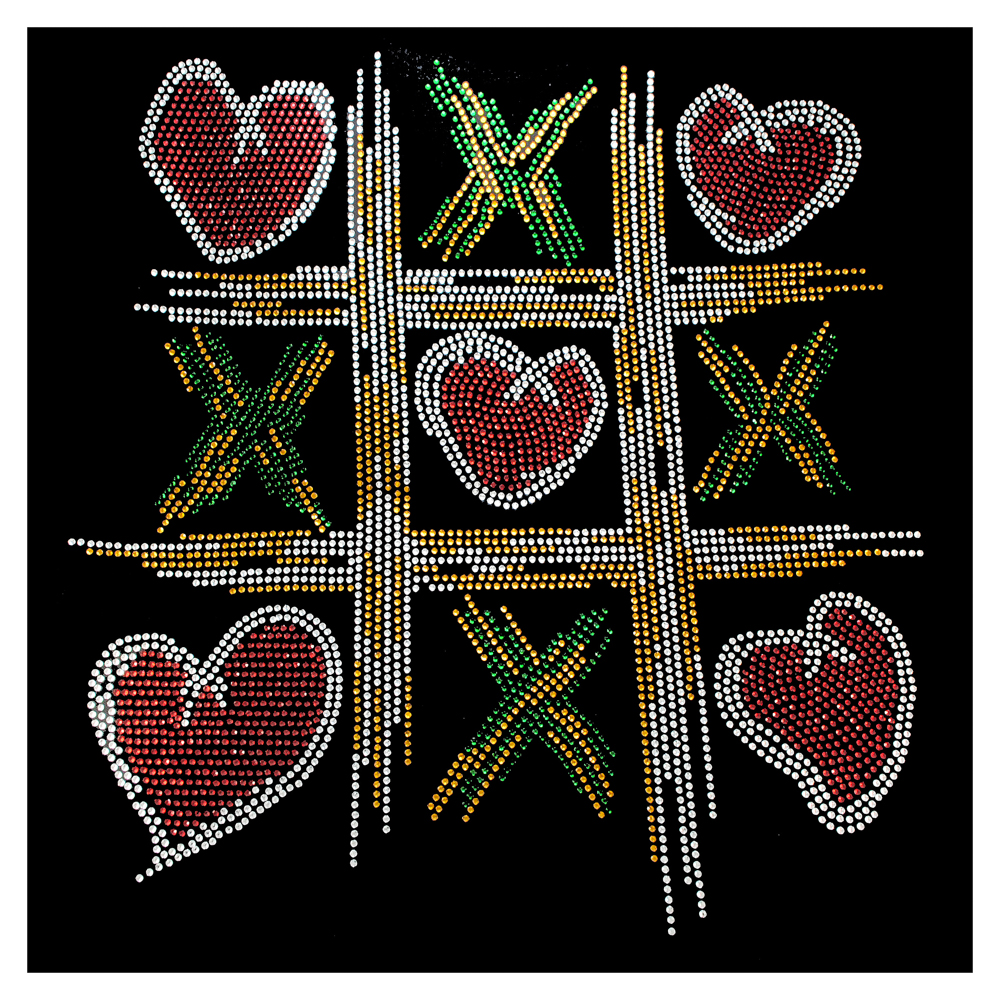 Аппликация из страз Крестик-сердечко, 28,4*26,7см, SS6 белый, желтый, красный, зеленый (32585, 62902, 32589, 25058), шт. Аппликация клеевая