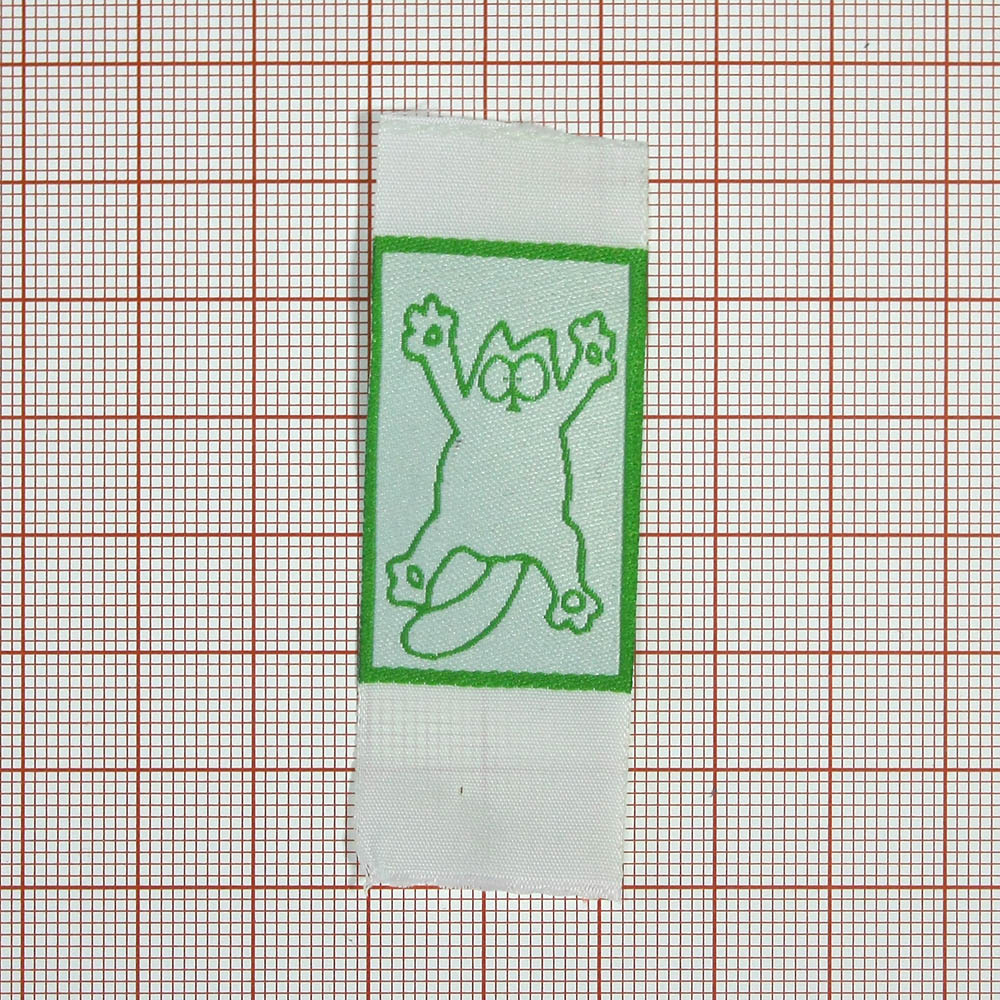 Этикетка тканевая вышивка Кот 2,5см, зеленая /90atki/, 100м. Вышивка / этикетка тканевая