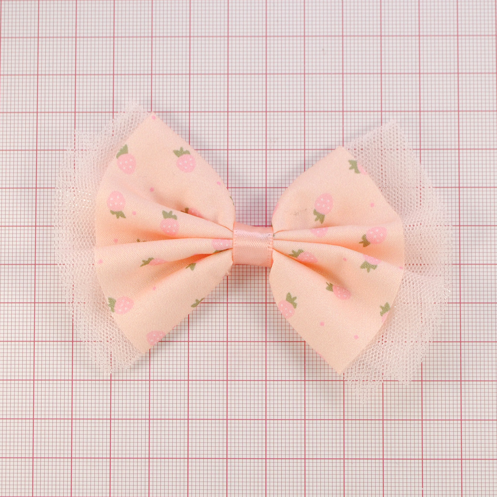 Аппликация тк. приш. дет. бант с клубничками 6*10см, персик., роз., шт. Аппликации Пришивные Цветы Банты