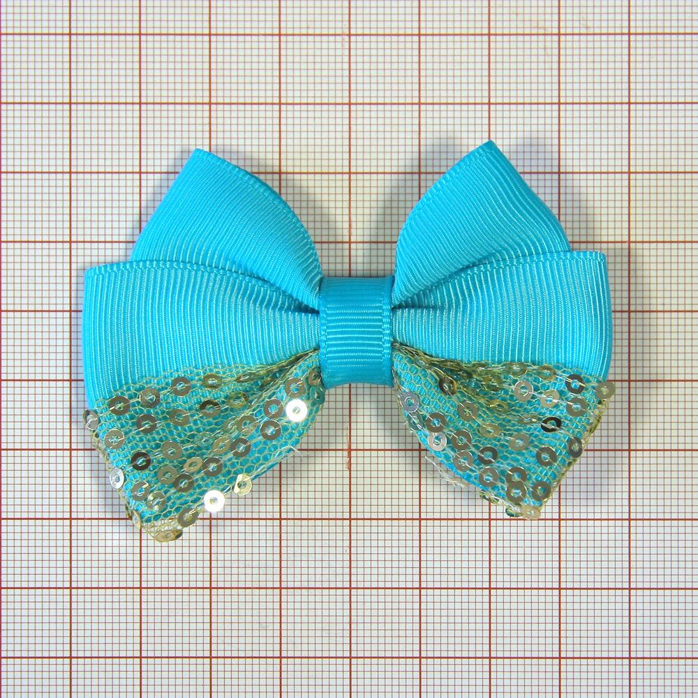 Аппликация декор обувная SAF0124 5*7см бирюзовый бантик, золот. пайетки, шт. Аппликации Пришивные Цветы Банты