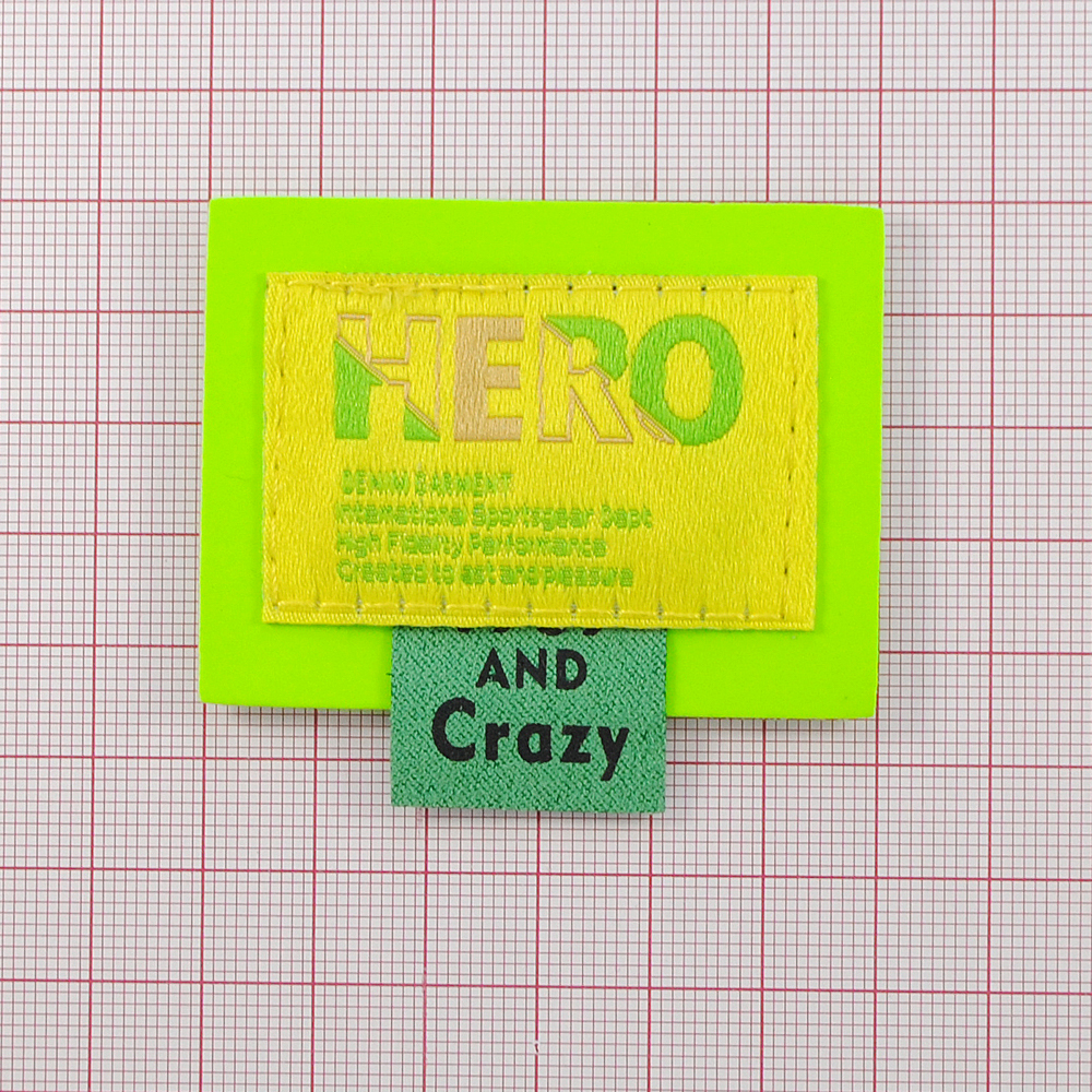 Лейба к/з и ткань Hero, 6*4,5см, салатовый, зеленый, жёлтый, флажок, шт. Лейба Кожзам