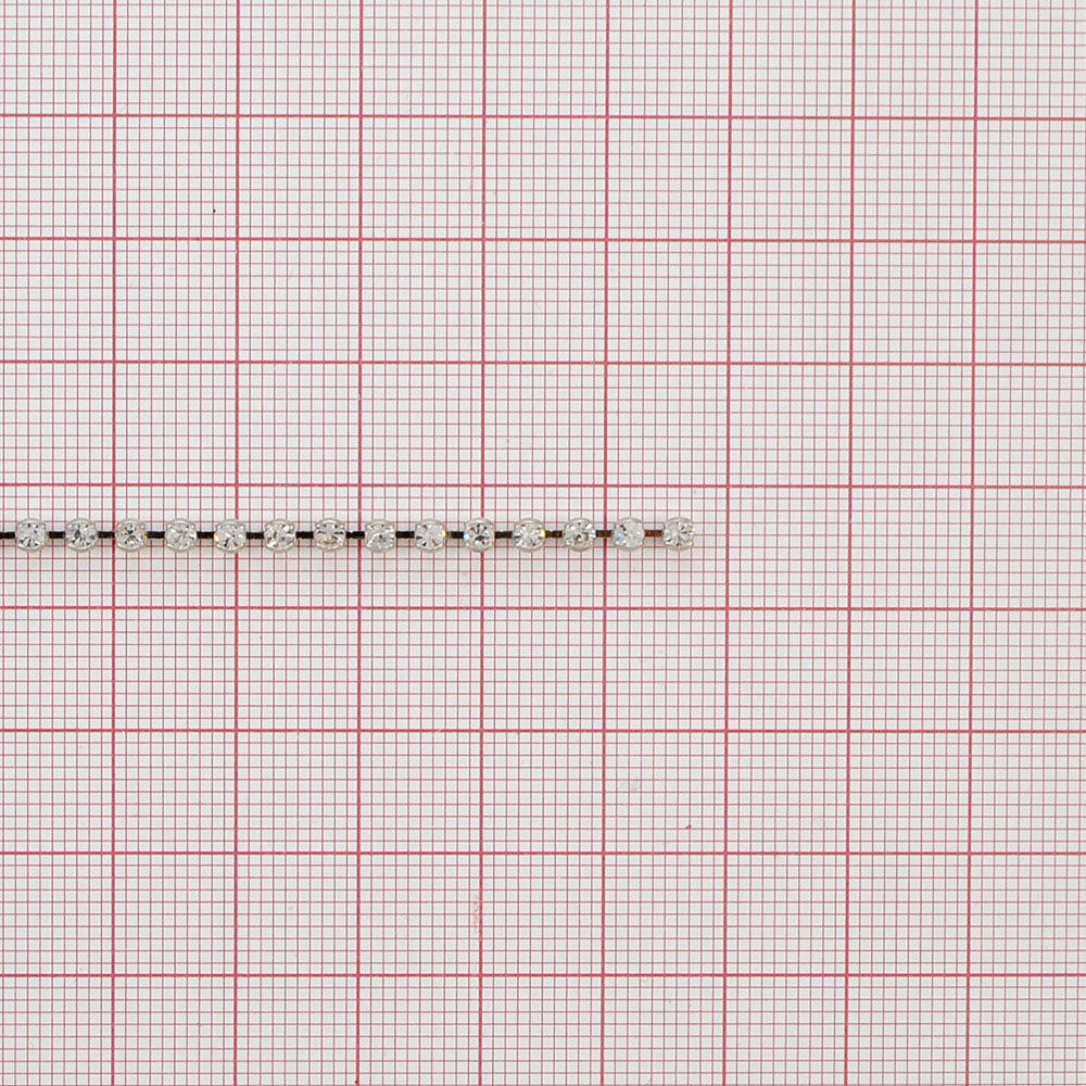 Тесьма стразы SS8.5, никель, белые камни, ярд. Тесьма из страз