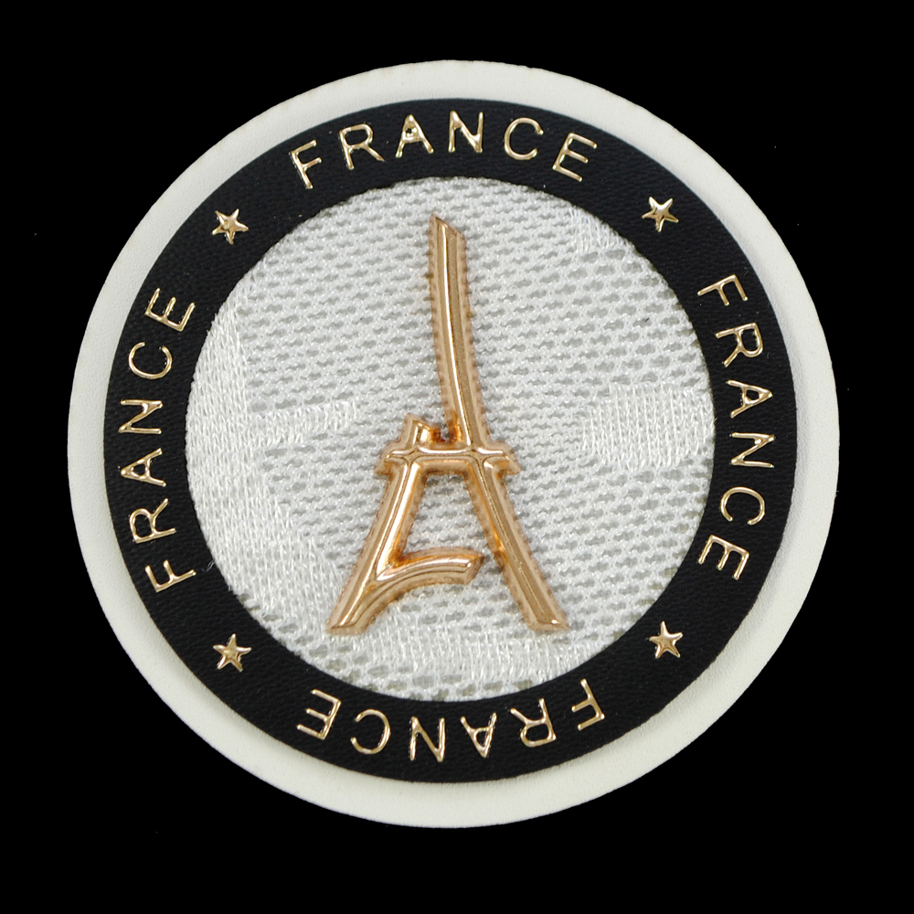 Лейба кожзам с текстилем France 57мм, круглая, белая с черным + мет. и надпись золото, шт. Лейба Кожзам