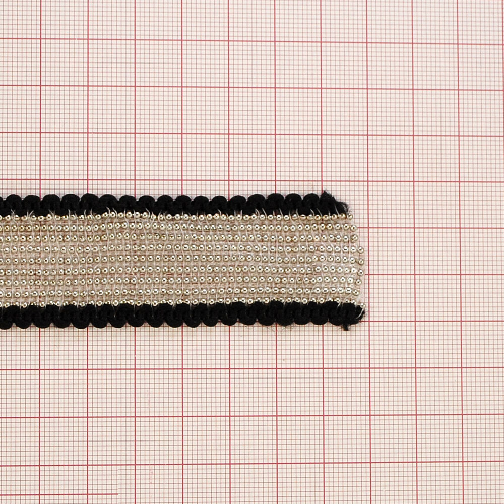 Тесьма бисер 3см, черный, белый, никель, 40ярд. Тесьма