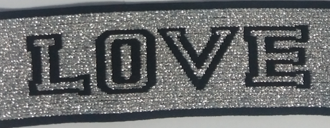 Резинка тканевая LOVE, 3,7 см, черный, серебряный люрекс, ярд. Резинка