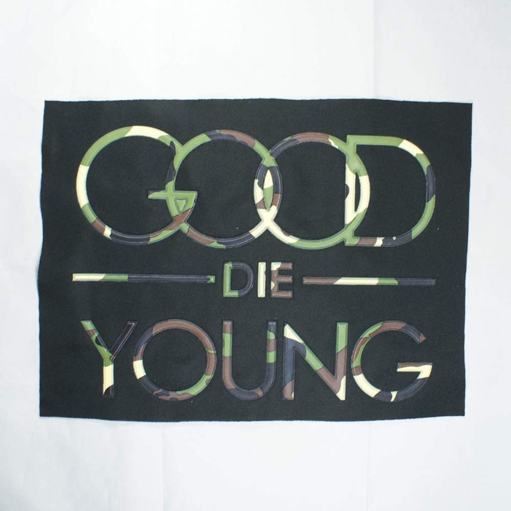 Аппликация пришивная GOOD DIE YONG 24*18,5см, клеенка, камуфлированные буквы на черном фоне, шт. Аппликации Пришивные Постер