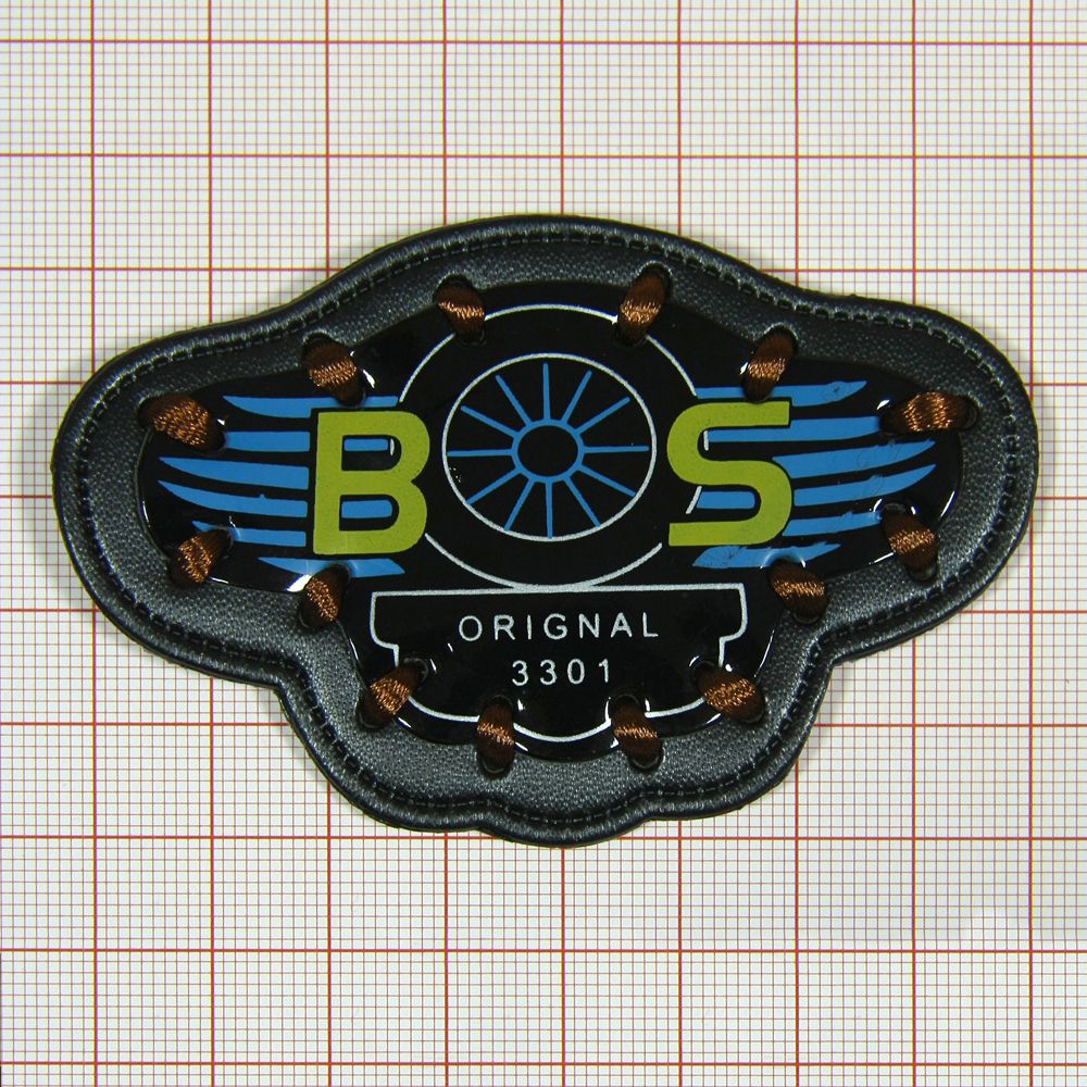 Лейба кожзам BS original 3301 черная, коричневая нитки Стежки, 80*55мм. Лейба Кожзам