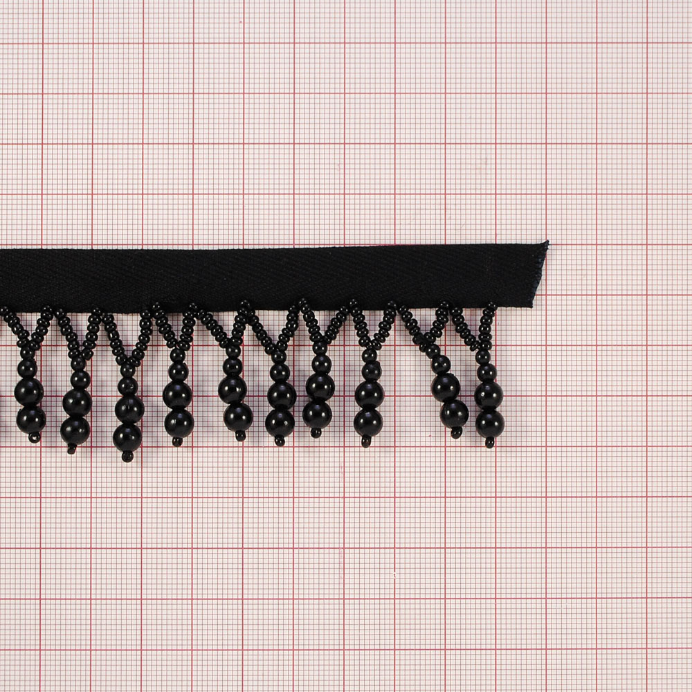 Тесьма Черная смородина с подвесками из бисера, 4см, черный, ярд. Тесьма