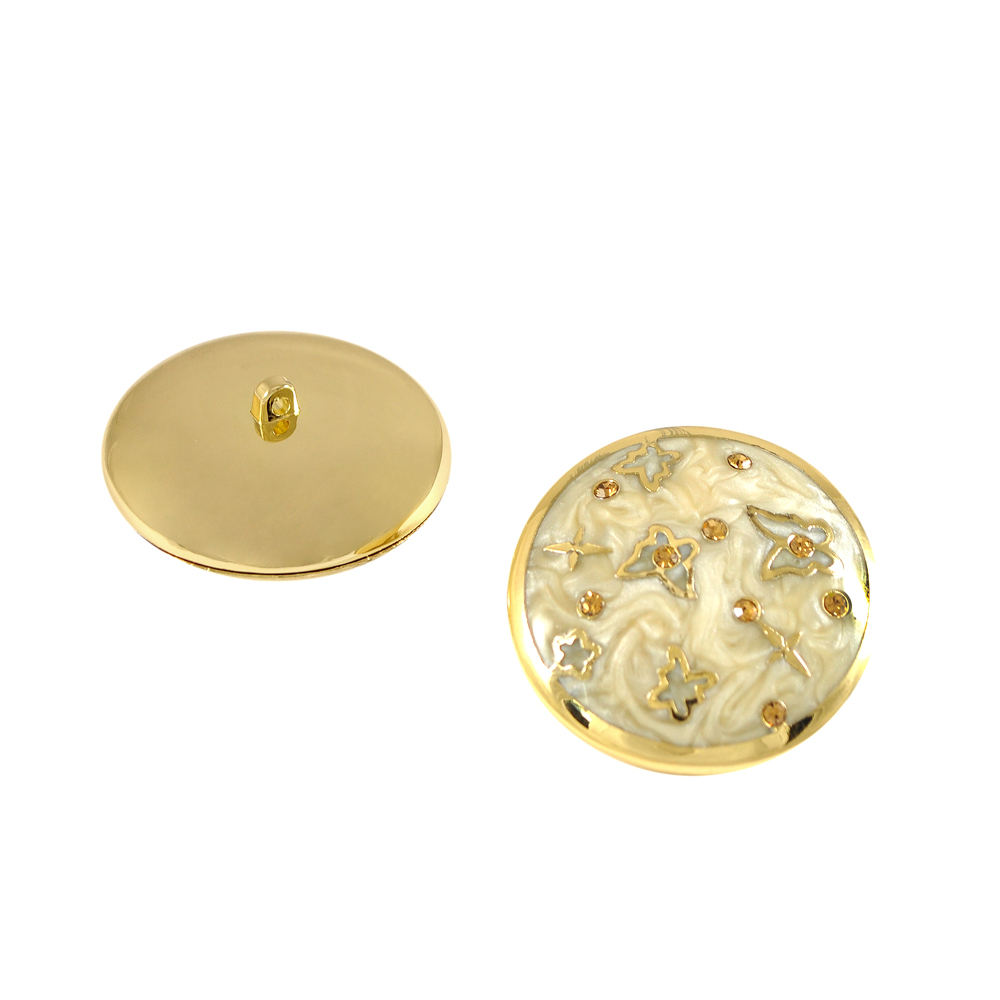 Пуговица шубная 32791111 Бабочки 39мм GOLD, светло-серый перламутр, топаз камни, шт. Пуговица Шубная