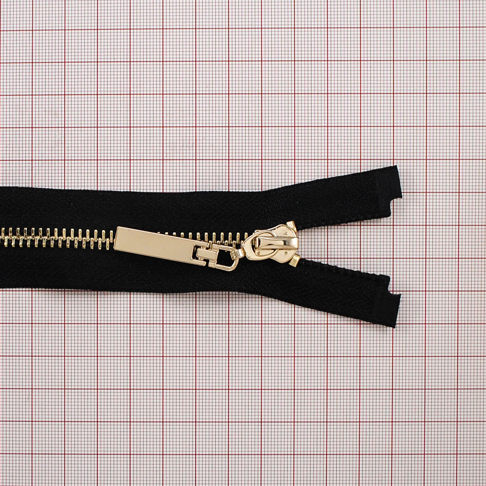 Змейка металлическая  №5 75см О/Е GOLD, черная ткань, односторонняя, шт. Змейка Металл