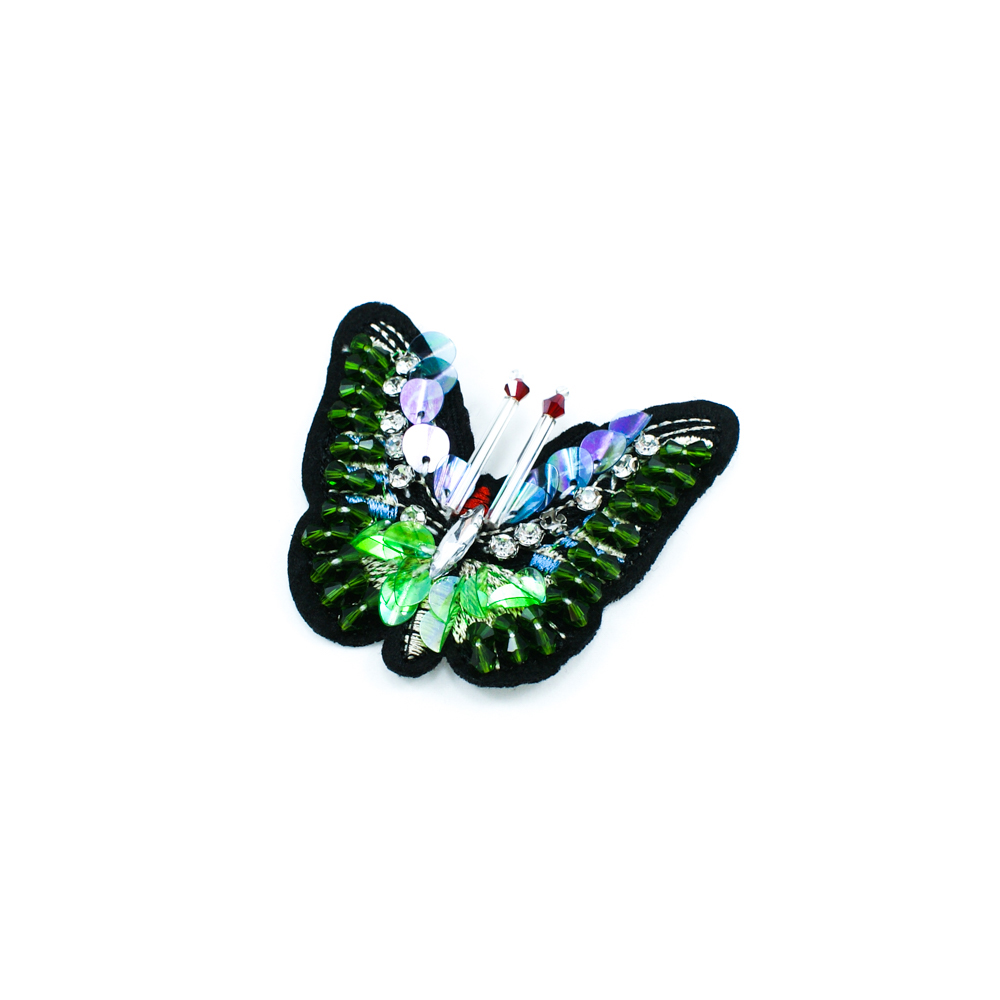 Аппликация пришивная пайетки Бабочка Attacus atlfs 8*6см разноцветные паетки, белые стразы, шт. Аппликации Пришивные Пайетки