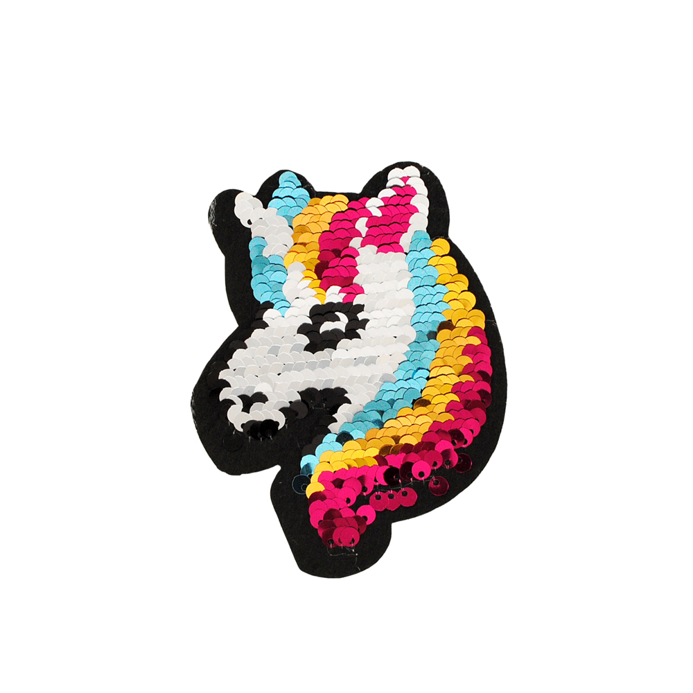 Аппликация клеевая пайетки двусторонняя Единорог голова 11*8см, черный, белый, голубой, желтый, красный, шт. Аппликации клеевые Пайетки