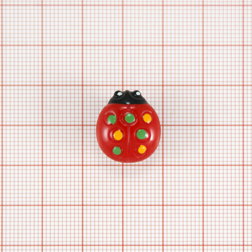 Пуговица детская CD-097 Божья коровка красная, зеленая, желтая 17,8мм, шт. Пуговица Детская