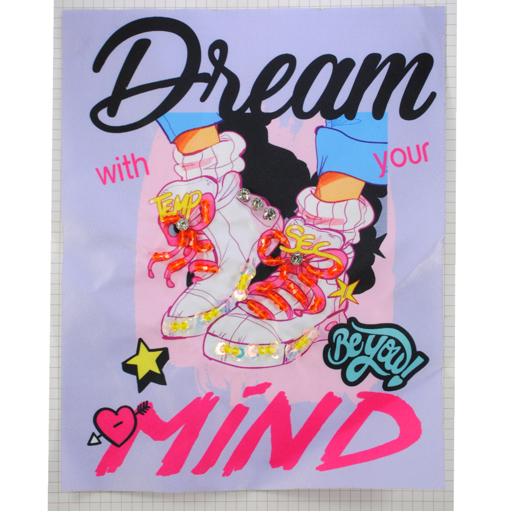 Аппликация пришивная с пайетками и стразами Кеды Dream Mind 18,9*23,8см ,черный, белый, розовый, синий, желтый, шт. Аппликации Пришивные Ткань, Органза