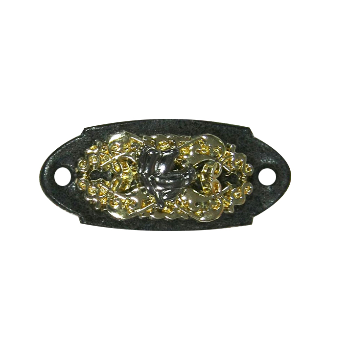 Лейба кожзам Голова Конь 36*16мм черная, GOLD. Лейба Кожзам