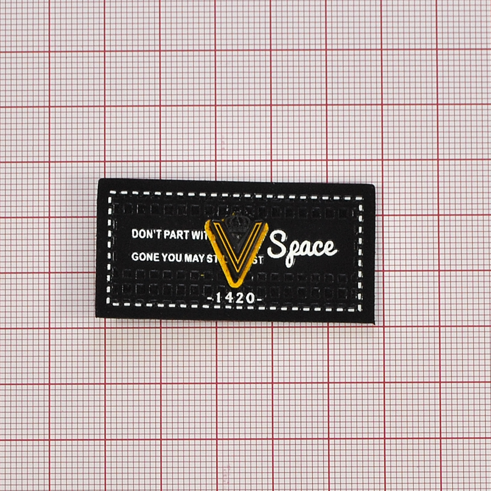 Лейба полиуретан V SPACE,  2,5*5см, черный, белый, желтый, шт. Лейба Кожзам