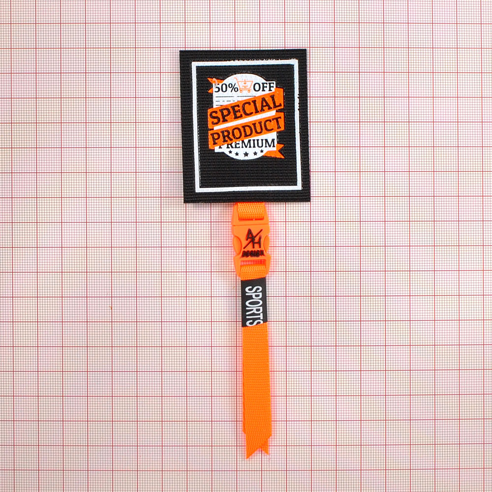 Лейба тканевая с подвеской Special product 5*6см черный, белый, оранжевый, шт. Лейба Ткань