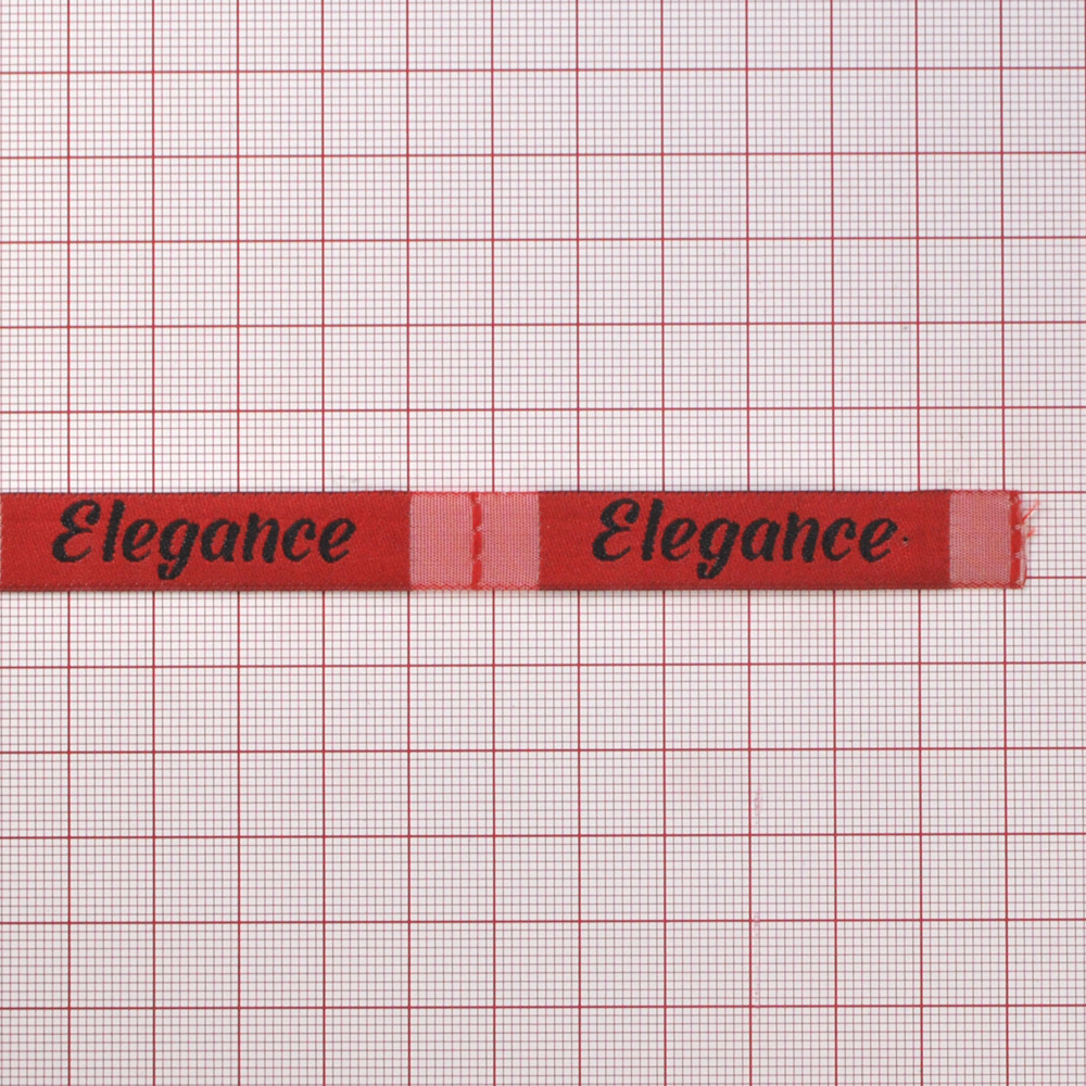 Этикетка тканевая вышитая Elegance №13, 1,2*6,6см малиново-черная /70 atki/ . Вышивка / этикетка тканевая