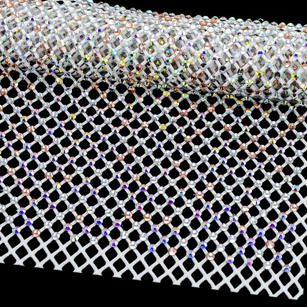 Сеть со стразами SS12, 36*36см белоснежный, crystal AB, champagne, шт. Сеть со стразами