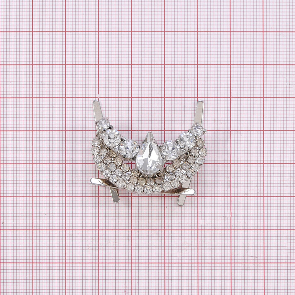 Краб металл SH-22 Месяц, капля NIKEL, белые камни /35*18мм. Крабы Металл Геометрия Декор