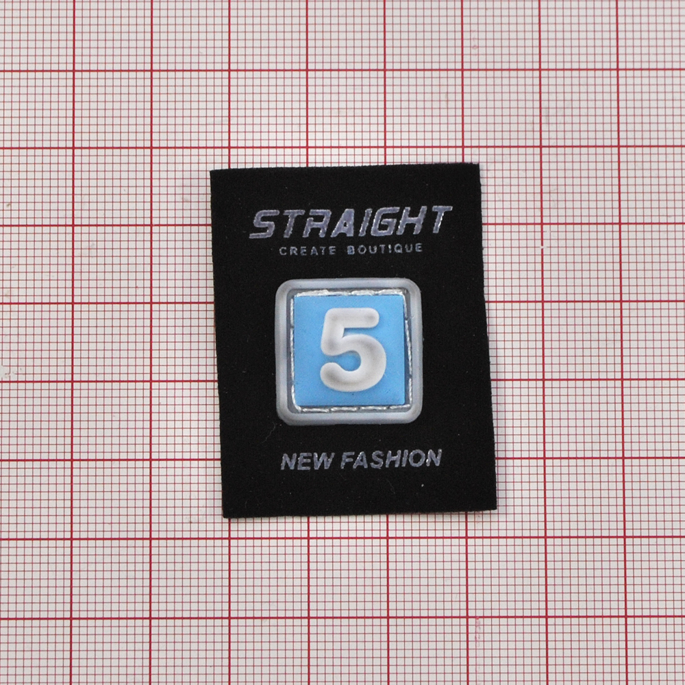 Лейба ткань и резина  Straight "5", 3,5*4,5см, черный, белый, голубой, шт. Лейба Ткань