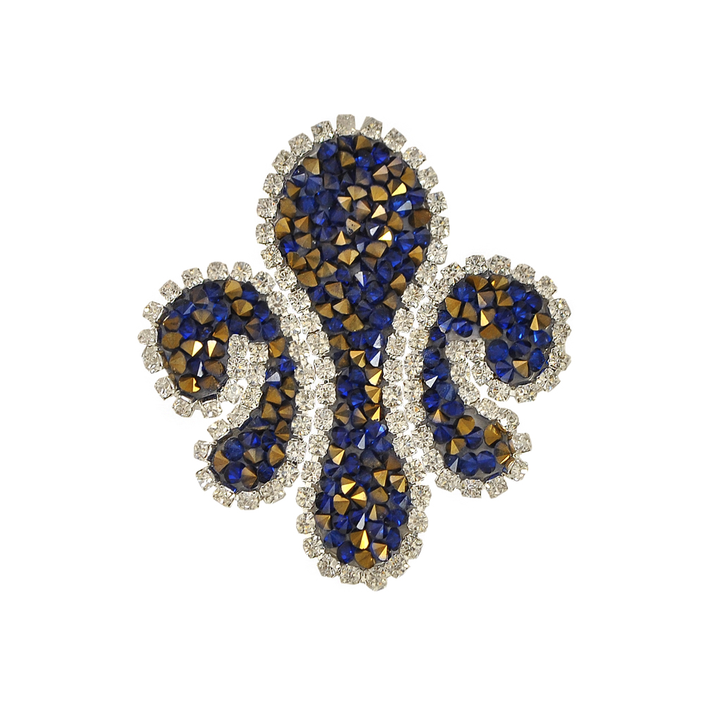 Аппликация клеевая стразы Лилия Версаль 5,8*6,3см темно-синие, белые в металле камни, шт. Аппликации клеевые Стразы комб.